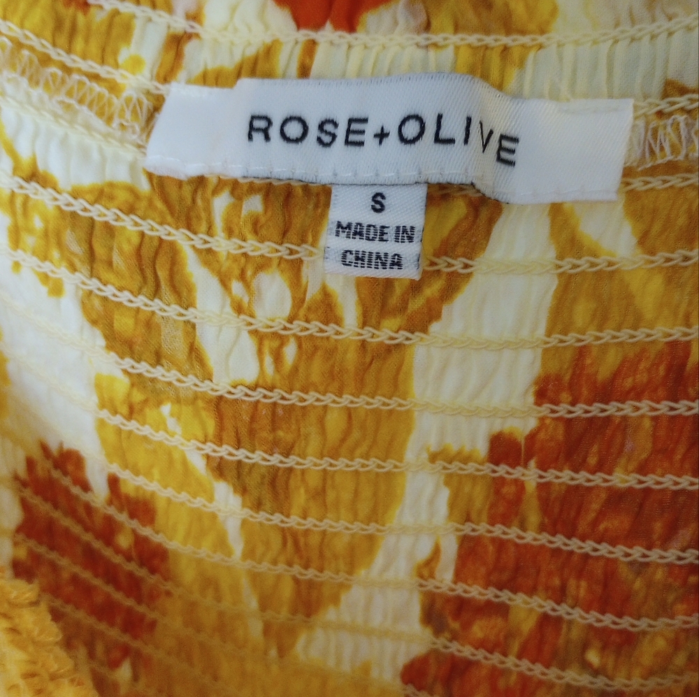 ROSE & OLIVE Women's Small Ruched Gold Mustard Flutter Sleeve Tank Top Ruffled - Picture 5 of 13
